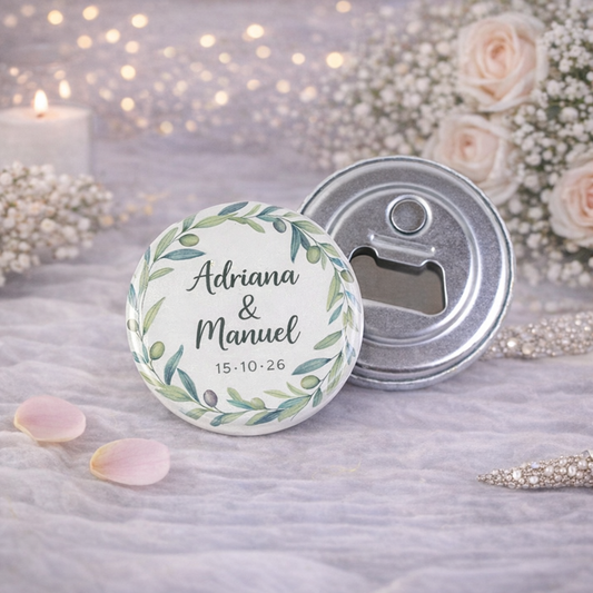 Abridor de chapas personalizado para boda