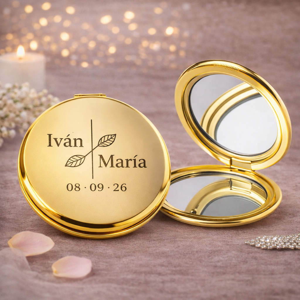 Espejo dorado personalizado para boda