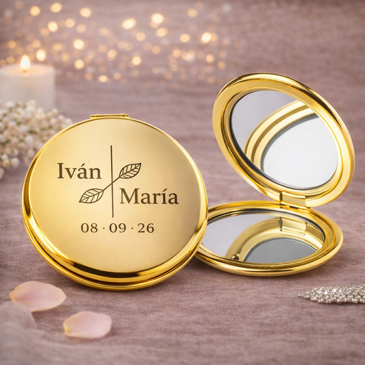 Espejo dorado personalizado para boda