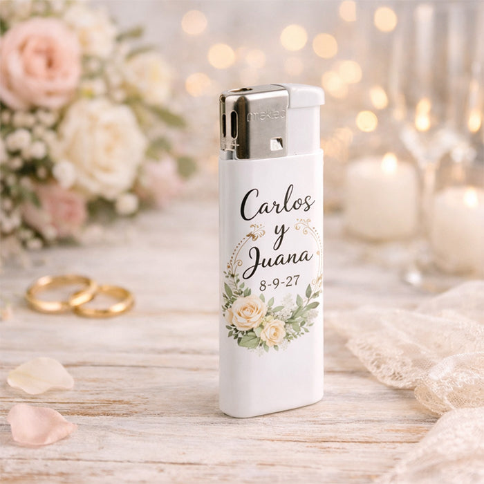 Mechero personalizado para bodas con nombres y fecha