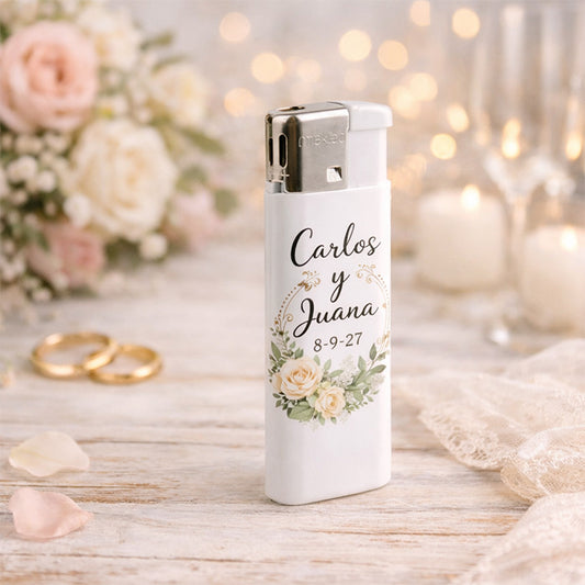 Mechero personalizado para bodas con nombres y fecha