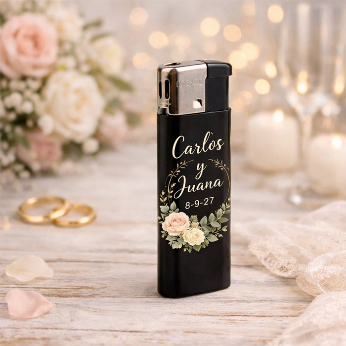 Mechero personalizado para bodas con nombres y fecha