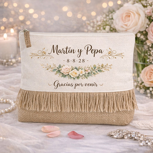 Neceser personalizado de boda con nombres y fecha