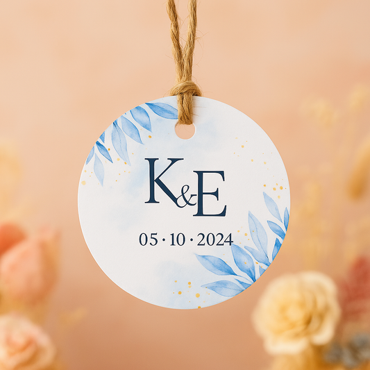 Etiqueta para detalles de Boda | Floral azul