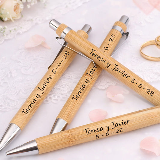 Bolígrafo de bambú personalizado para invitados de boda