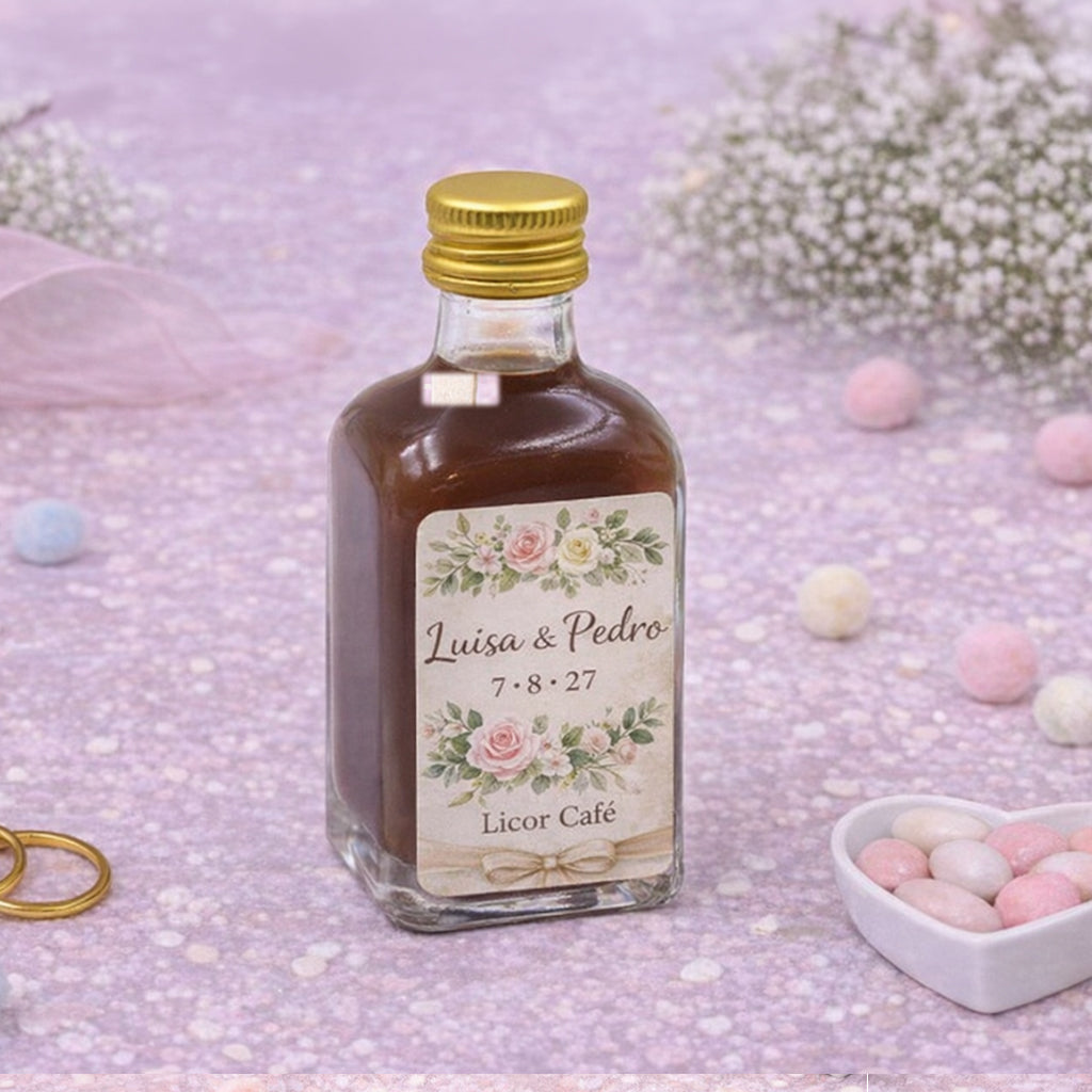 Botellita de licor personalizada para boda