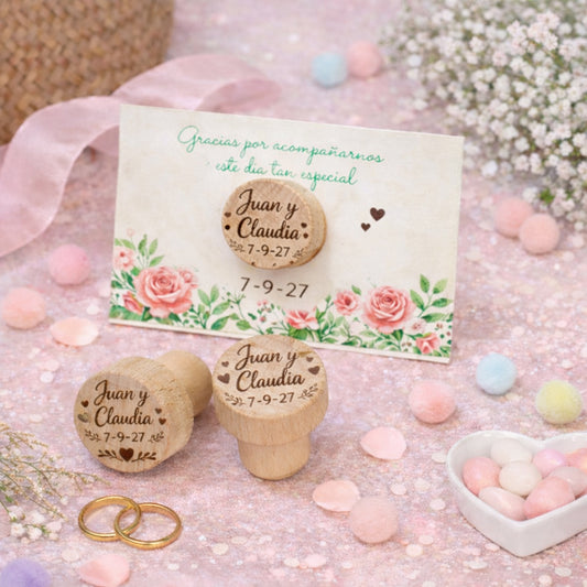 Tapón de madera personalizado para boda