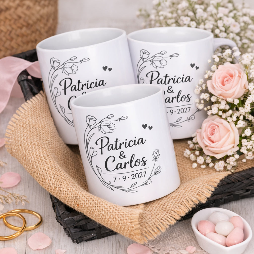 Taza personalizada para boda con nombres y fecha